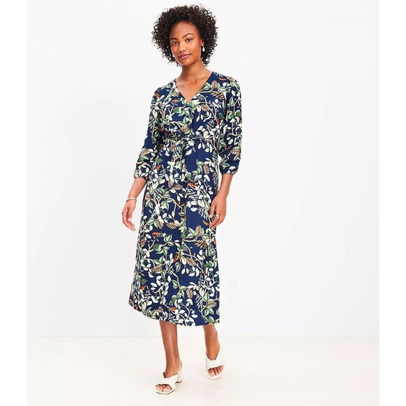 Ann Taylor LOFT Leafed Tie Front Midi Dress 14 - Picture 1 of 3